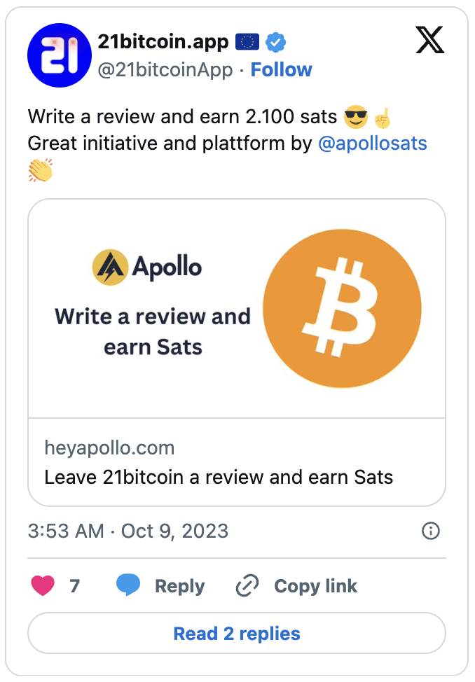 21bitcoin promoting Apollo reviews